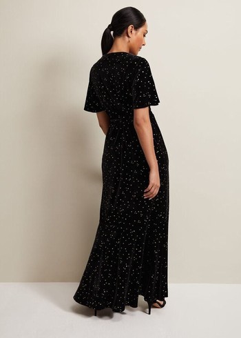 Phase Eight Petite Holly Velvet Star Wrap Dress Black Australia | AT6548109